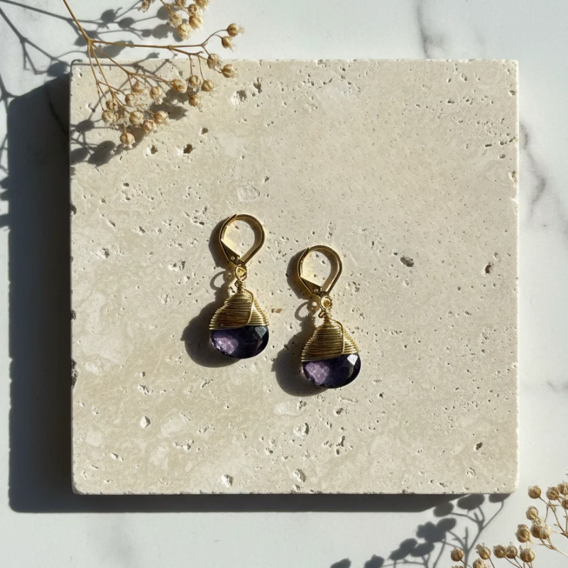 Amethyst Wrapped Leverback Earrings