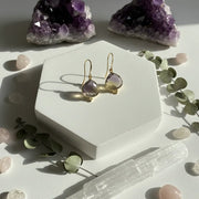 gold ametrine drop earrings with genuine purple-gold stone — crystal jewelry for balance