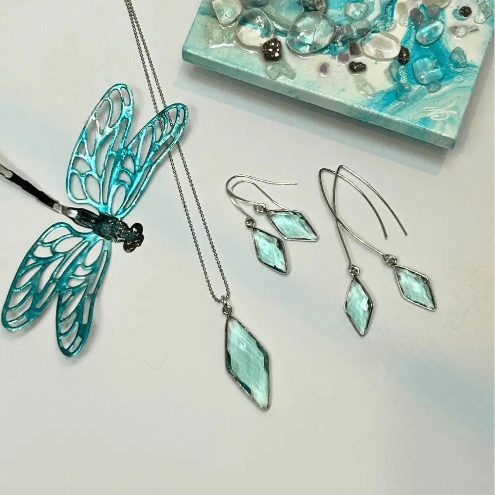 Aqua Blue Spike Jewelry Set on white background
