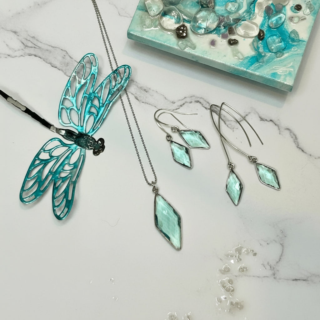 Aqua Blue Spike Jewelry Set on white background