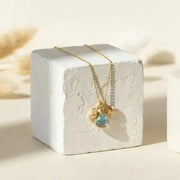 Gold Aqua Mini Pebble shell necklace with starfish charm, March birthstone colour