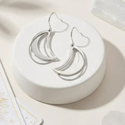 Silver plated 3D crescent moon statement earrings, celestial jewelry
