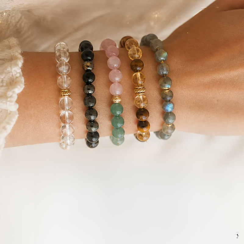 Beaded bracelet stack worn on the wrist, how to stack bracelets guide