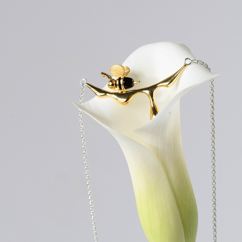 Sterling Silver Bee Necklace & Honey Ear Cuff Earrings Set | Spirit Animal Jewelry