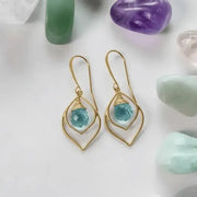 Blue topaz teardrop earrings in gold — December birthstone jewelry for clear communication