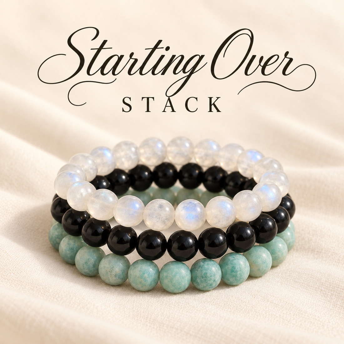 Stack of gemstone bracelets for fresh starts and new beginnings