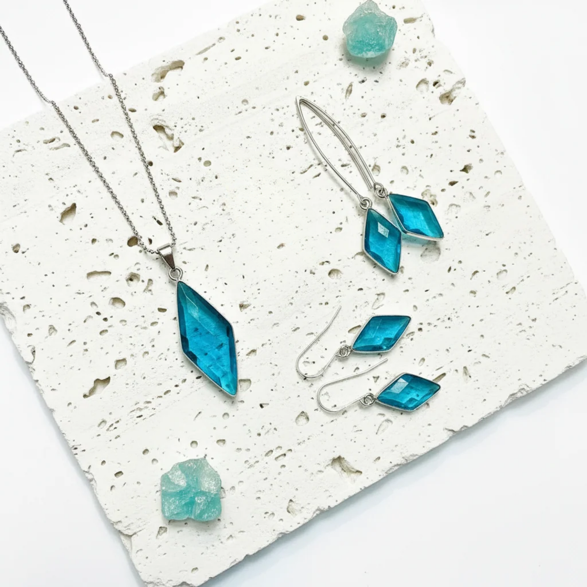 Capri blue spike necklace and matching earrings set