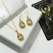 Citrine yellow exquisite necklace and earring set in gold, November birthstone jewelry