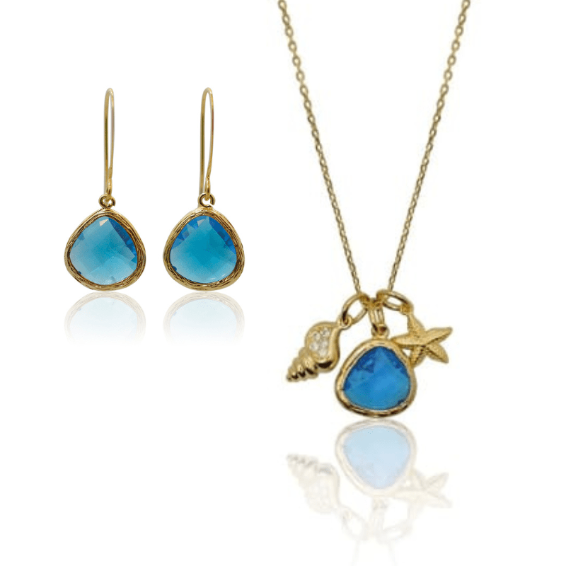 Capri Blue Mini Drop Necklace with Pineapple and Clam Shell