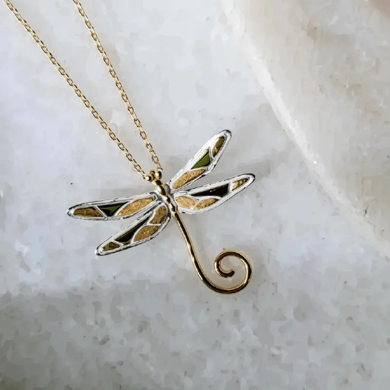 Dragonfly pendant necklace on a fine chain, spirit animal jewelry
