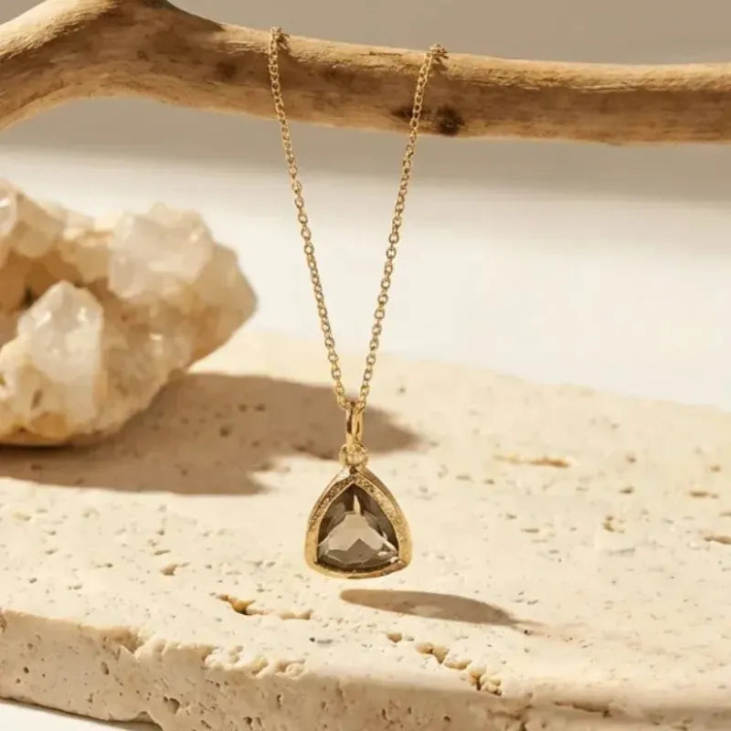 smoky grey Athena glass drop necklace in silver — celestial pendant jewelry