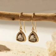 smoky grey glass Athena drop earrings in gold — Dusk teardrop dangle jewelry