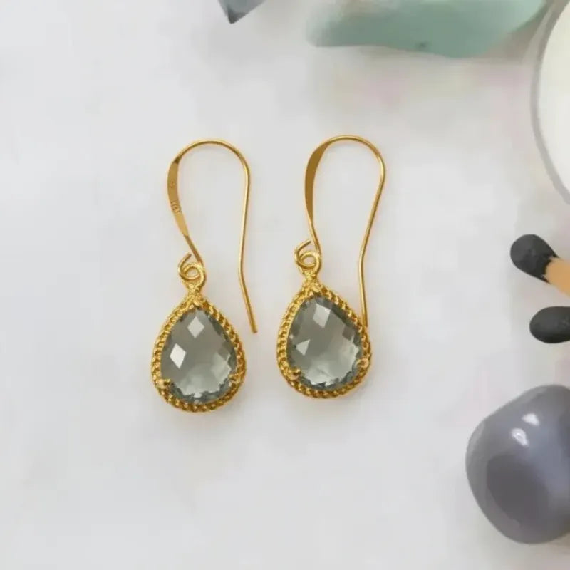 Dusk grey exquisite drop earrings in gold, celestial jewelry