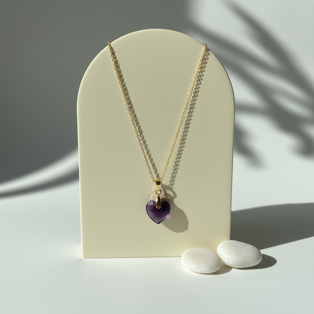 Gold plated genuine amethyst heart pendant on a fine chain, February birthstone jewelry