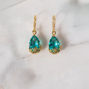 Flower-Cap Glass Drop Earrings | Pink, Capri Blue, Emerald | Gold Plated