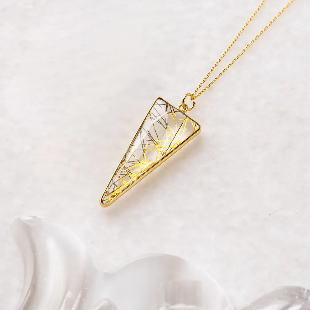 Gold pendant necklace on a white background