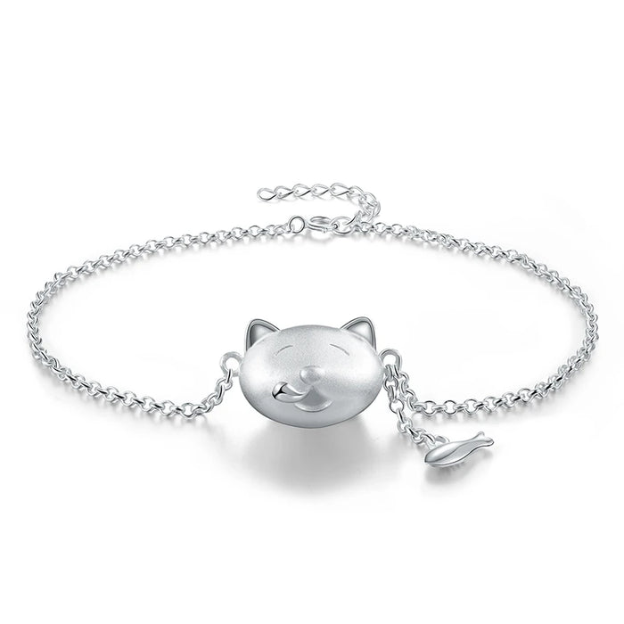 Sterling Silver Greedy Cat & Fish Bracelet | Part of Matching Set