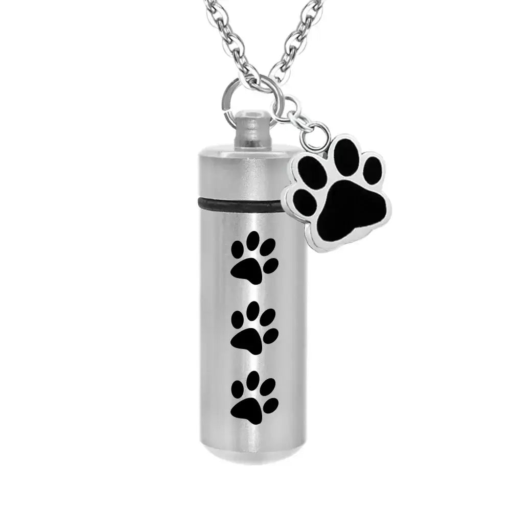 Pet Memorial Urn Necklace with Paw Print | Keepsake Jewelry for Ashes