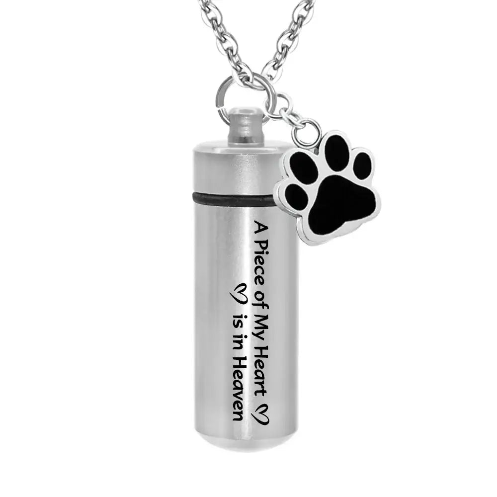 Pet Memorial Urn Necklace with Paw Print | Keepsake Jewelry for Ashes