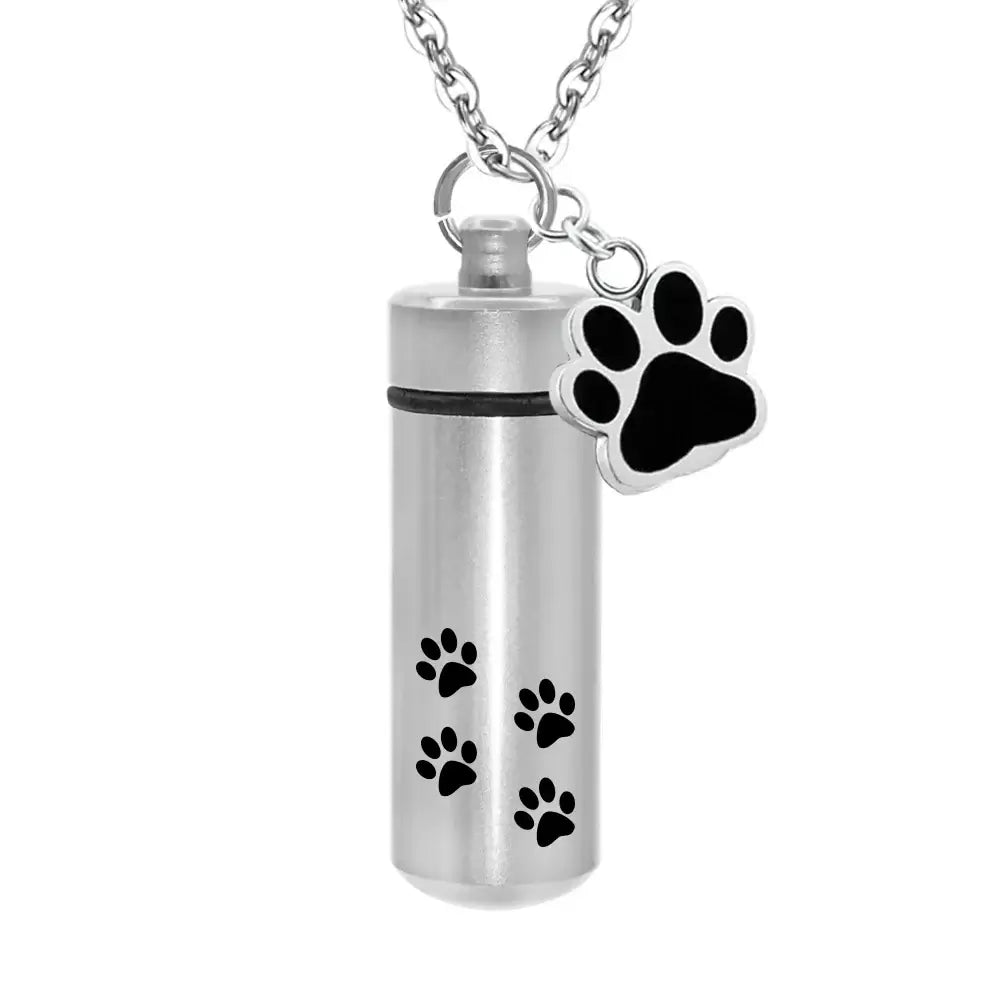 Pet Memorial Urn Necklace with Paw Print | Keepsake Jewelry for Ashes