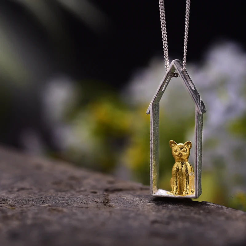 Window Cat Moving Pendant | Sterling Silver Luxe Collection