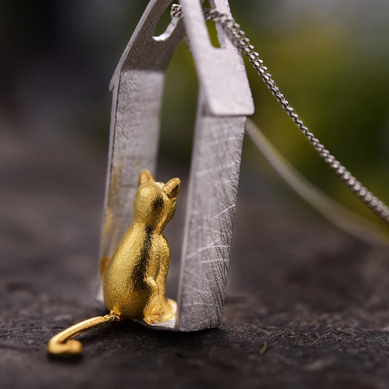 Window Cat Moving Pendant | Sterling Silver Luxe Collection