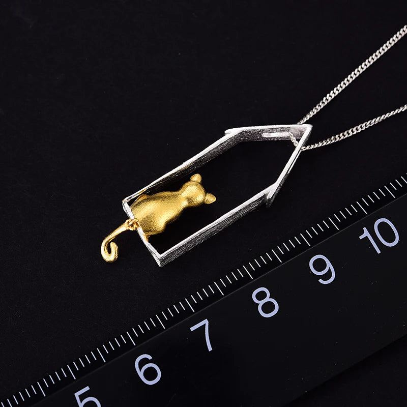 Window Cat Moving Pendant | Sterling Silver Luxe Collection