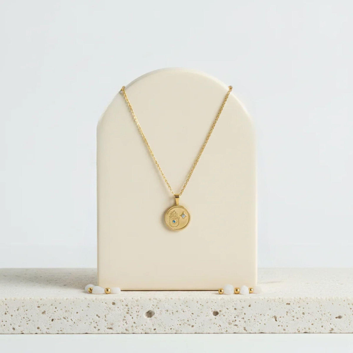 Hamsa Medallion Necklace | Protection Talisman | Gold Plated