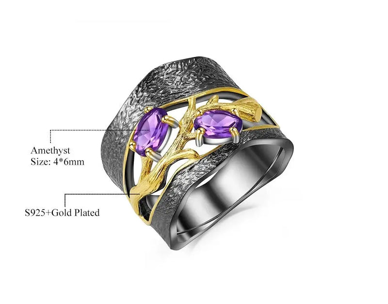 amethyst sterling silver gold plated ring mixed metal branches