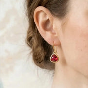 Ruby red mini drop earrings in gold, July birthstone jewelry