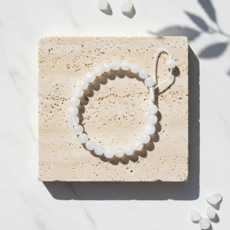 Genuine moonstone beaded bracelet on an adjustable metal-free cord