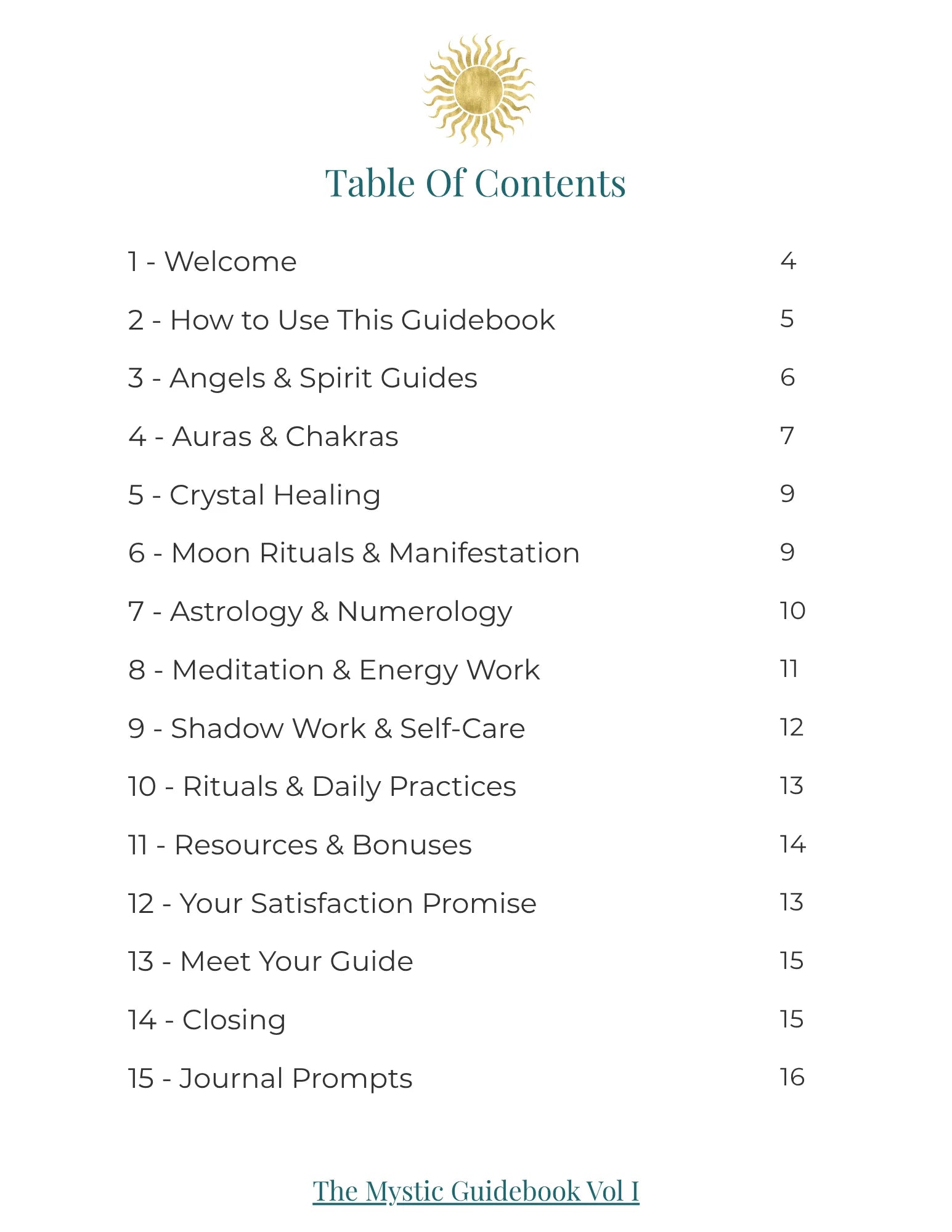 Table of contents Green Gold The Mystic Soul Guidebook