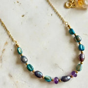 Om & Peacock Pearl black freshwater pearl necklace, gold-plated, one-of-a-kind