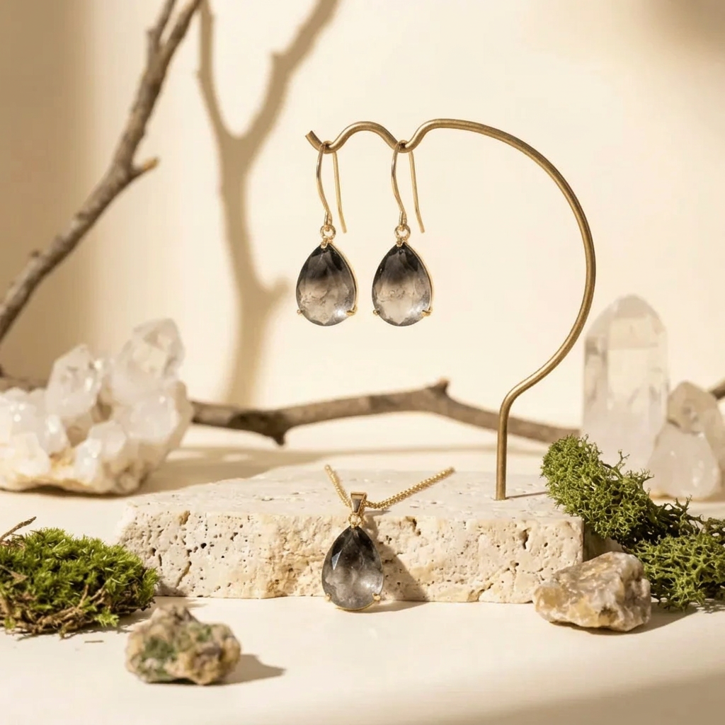 Ombré Drop Earrings | Dark Sapphire or Smoky Quartz | Gold Plated