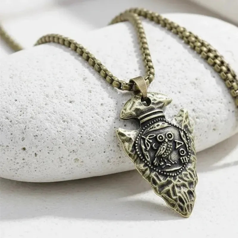 Bronze owl coin pendant necklace, spirit animal jewelry