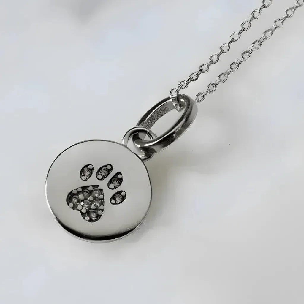 Silver crystal paw print pendant necklace — crystal necklace for pet love