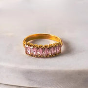 Pink Cubic Zirconia Eternity Ring | Gold Plated Stainless Steel | Waterproof Stacker