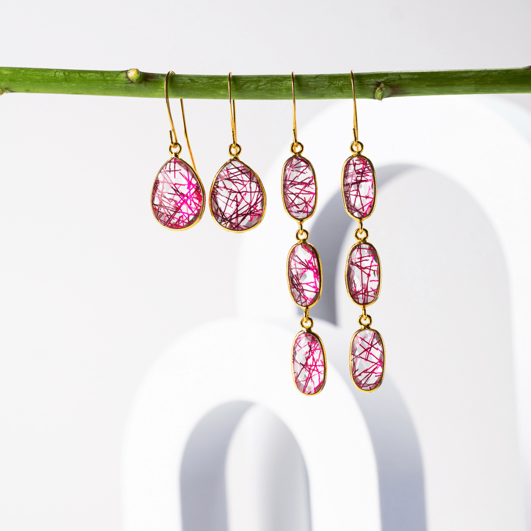 Pink Rutile Statement Earrings