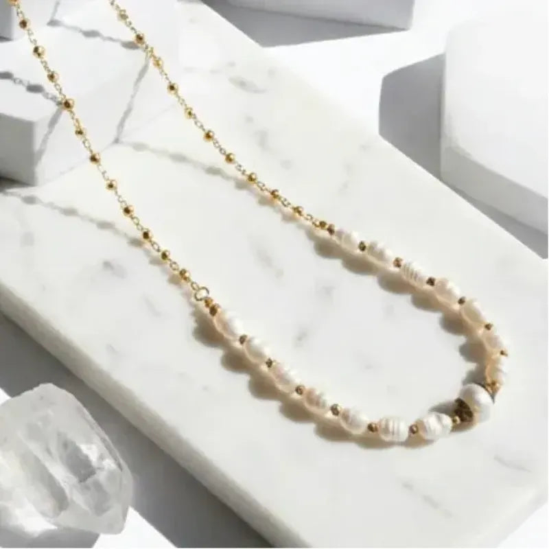 Potato pearl and old Andrea bead necklace — one-of-a-kind crystal necklace for calm