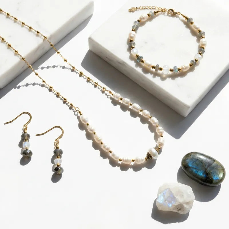 Luxe Pearl, Labradorite, Moonstone & Pyrite Bracelet | One of a Kind