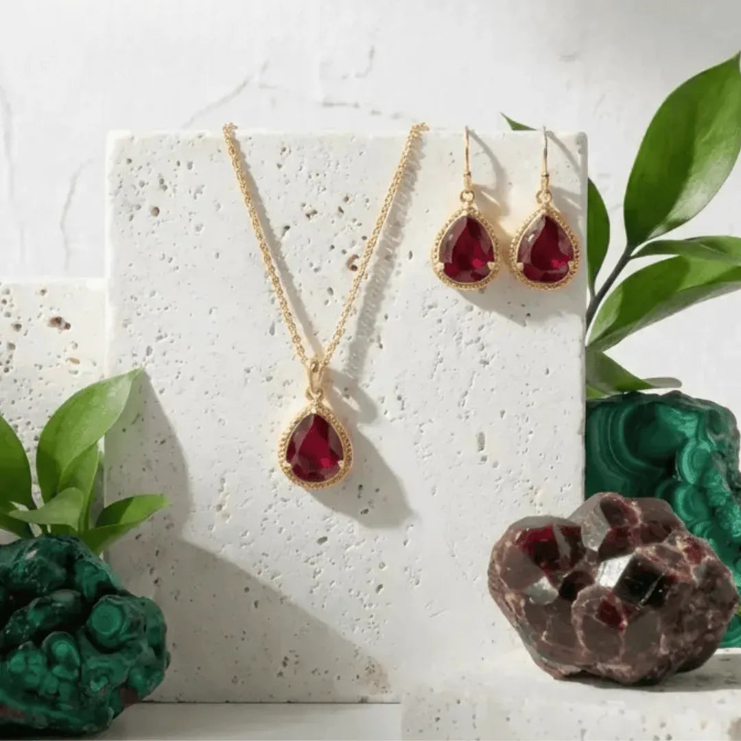 Red Exquisite drop earrings and necklace with red glass beads – Mystic Soul Jewelry