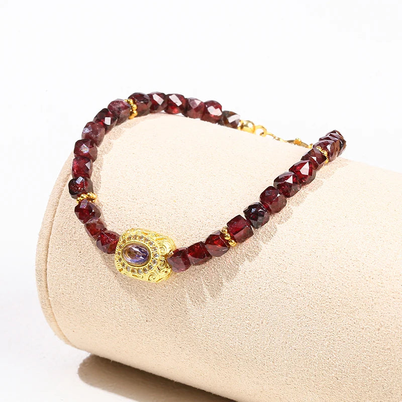 Genuine garnet bead bracelet, 4 to 5 mm faceted deep red beads — January birthstone jewelry for strength