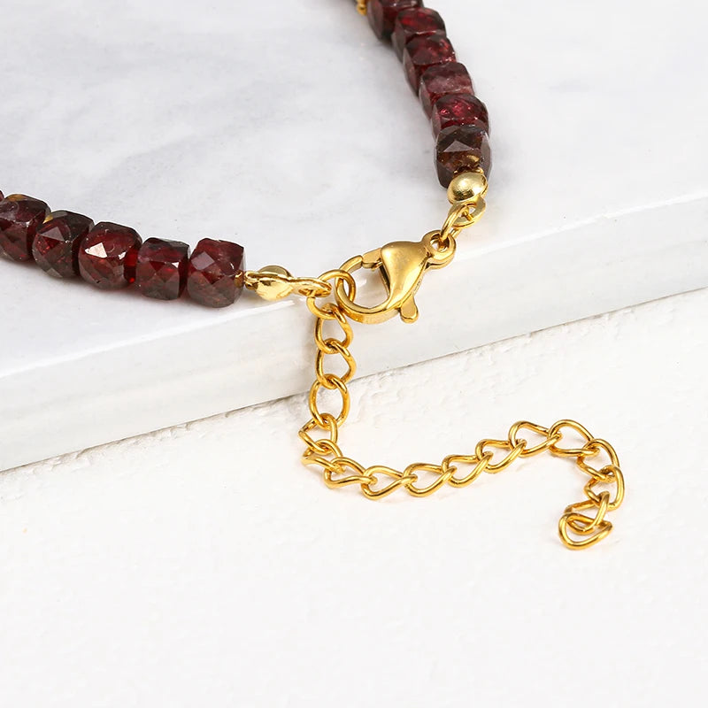 Genuine garnet 4 to 5 mm faceted bead bracelet, full view — January birthstone crystal jewelry