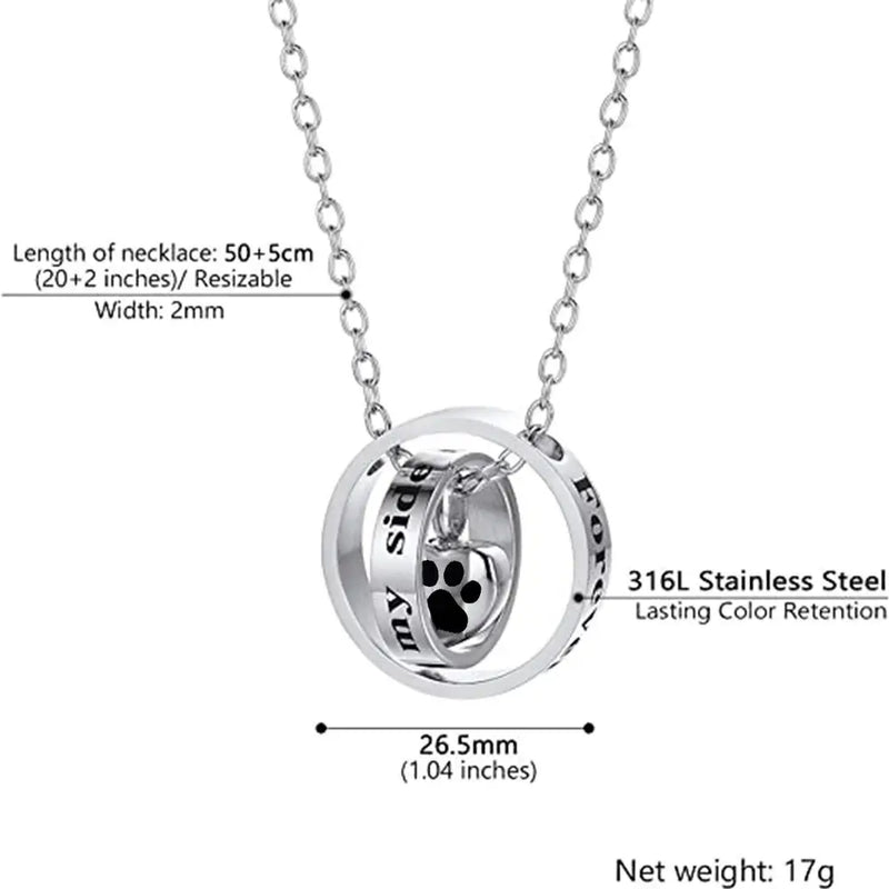 Heart urn necklace in stainless steel, resizable length 50+5cm, features spinning keepsake for memorial purposes.