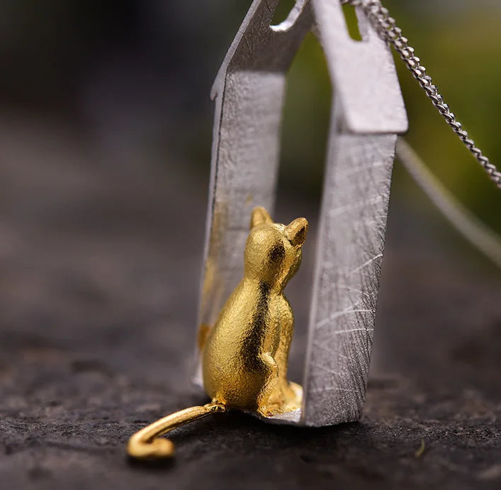 Window Cat Moving Pendant | Sterling Silver Luxe Collection