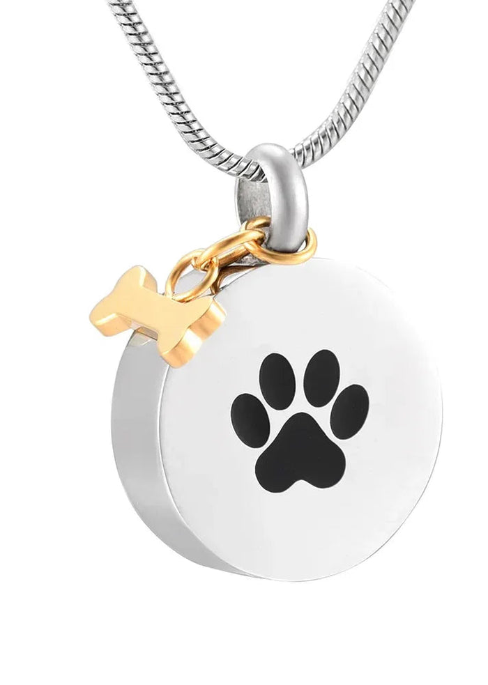 Pet Ashes Necklace Cremation Jewelry for Ashes Paw Print Round  Pendant Memorial Necklace with Dog Bone Keepsake Jewelry for Dog