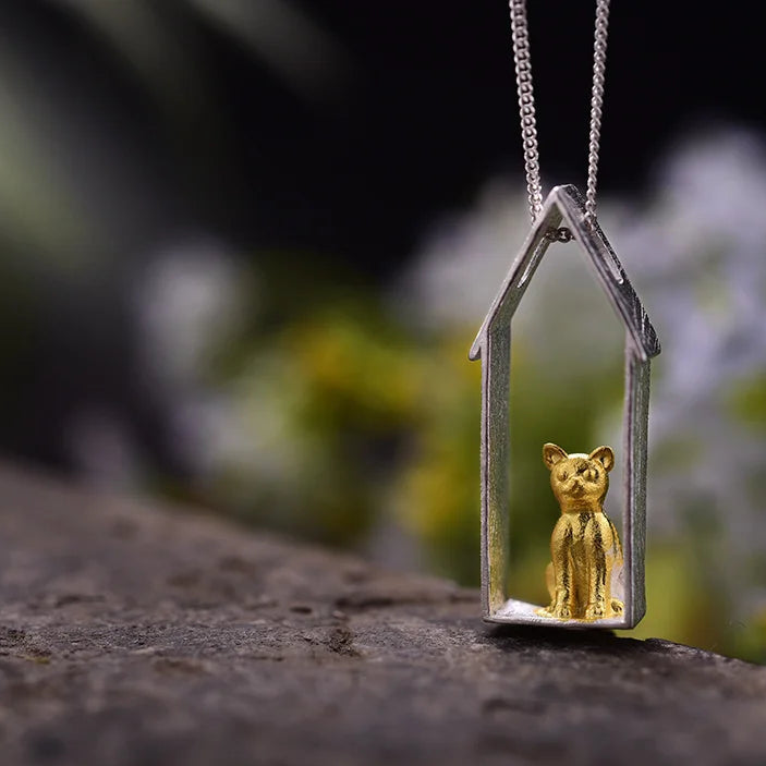 Window Cat Moving Pendant | Sterling Silver Luxe Collection