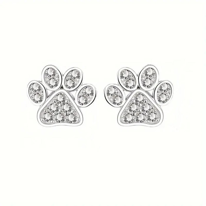 925 Sterling Silver Paw Print Studs | CZ Crystal Earrings | Mystic Soul