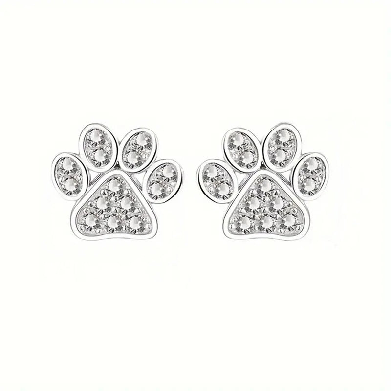 925 Sterling Silver Paw Print Studs | CZ Crystal Earrings | Mystic Soul