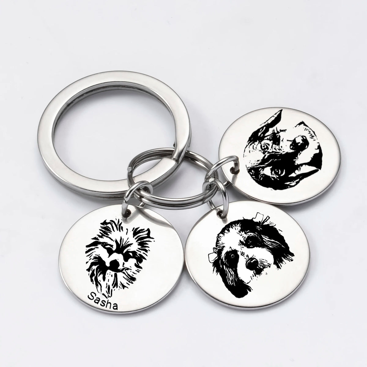 Custom Triple Pet Portrait Keychain | 3 Photos | Mystic Soul Jewelry